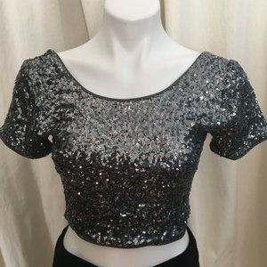Forever 21 Sequence Crop Top Silver Size L